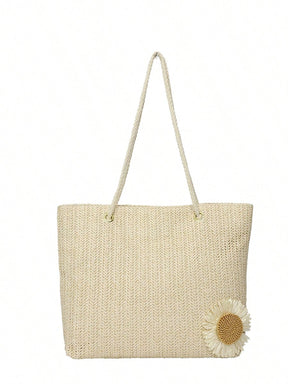 Bolsa de praia DAZY bege com flor em fundo claro